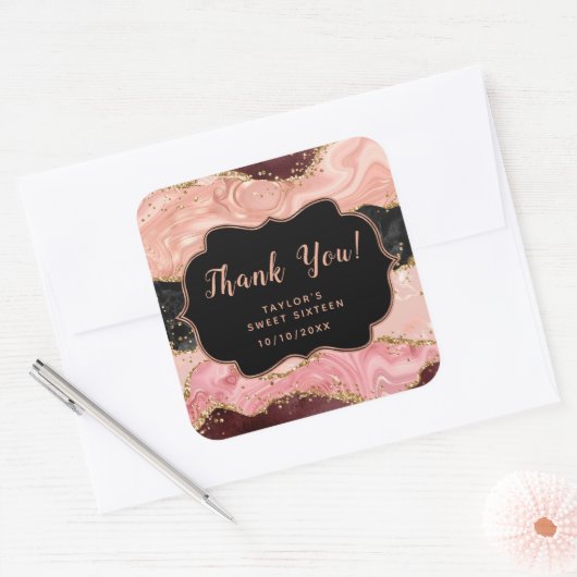 ブラックピンクシークンズアゲイトSweet sixteenありがとう スクエアシール (封筒)