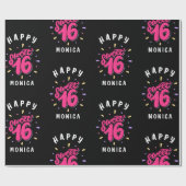 ブラックピンクスウィート16パーソナライズされた誕生日 ラッピングペーパー (フラット)