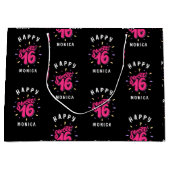 ブラックピンクスウィート16パーソナライズされた誕生日 ラージペーパーバッグ (正面)