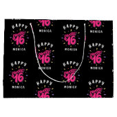 ブラックピンクスウィート16パーソナライズされた誕生日 ラージペーパーバッグ (裏面)