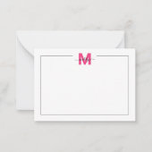 ブラックピンクスクリプト名モノグラム ノートカード (正面)