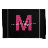 ブラックピンクスクリプト名モノグラム 枕カバー (正面左)