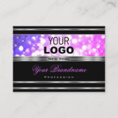 ブラックピンクスタイリッシュパープルグリッターとロゴシルバー 名刺 (正面)