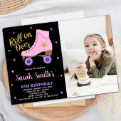 ブラックピンクスターグリッターフォトスケートで滑る誕生日 招待状