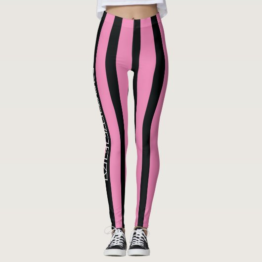 ブラックピンクストライプ色の商品名スポーツウェアトレーニング レギンス (正面)