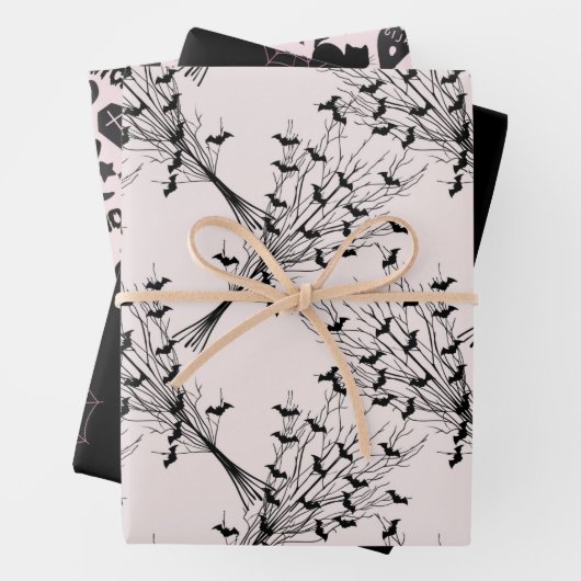 ブラックピンクスパイダーこうもりクールキュート不気味ハロウィン ラッピングペーパーシート (インサイチュ)