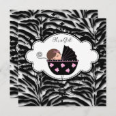 ブラックピンクゼブラベビーガールシャワー 招待状 (正面/裏面)