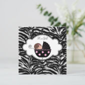 ブラックピンクゼブラベビーガールシャワー 招待状 (スタンド正面)