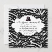 ブラックピンクゼブラベビーガールシャワー 招待状 (裏面)