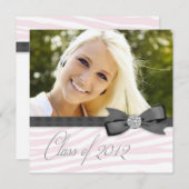 ブラックピンクゼブラ写真卒業発表 招待状 (正面/裏面)