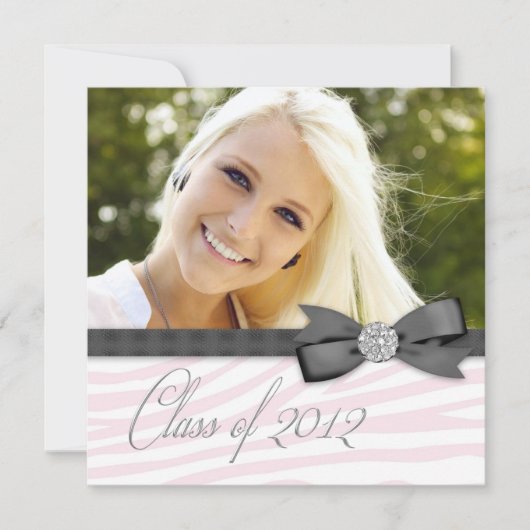 ブラックピンクゼブラ写真卒業発表 招待状 (正面)