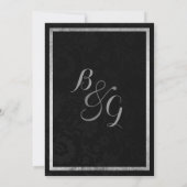 ブラックピンクティール（緑がかった色）グラデーションフローラダマスク結婚式 招待状 (裏面)