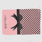 ブラックピンクドット&リボン ゴルフタオル (横)