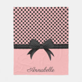 ブラックピンクドット&リボン フリースブランケット (正面)