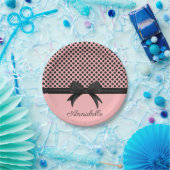 ブラックピンクドット&リボン ペーパープレート (パーティー)