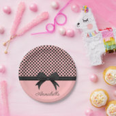 ブラックピンクドット&リボン ペーパープレート (パーティー)