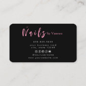 ブラックピンクネイリストモダン爪、 ネイルアートサロン 名刺 (裏面)