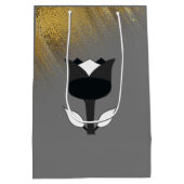 ブラックピンクハッピーリタイアメントグリッター&ブラックチューリップ ミディアムペーパーバッグ (裏面)