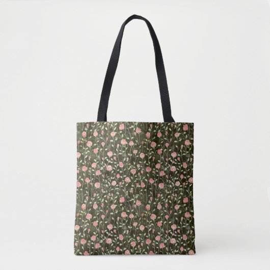 ブラックピンクバラの花 トートバッグ (正面)