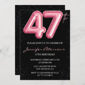 ブラックピンクバルーングラムグリッター47歳 招待状 (正面/裏面)