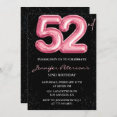 ブラックピンクバルーングラムグリッター52歳 招待状 (正面/裏面)