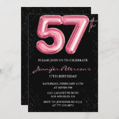 ブラックピンクバルーングラムグリッター57歳 招待状 (正面/裏面)