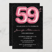 ブラックピンクバルーングラムグリッター59歳 招待状 (正面/裏面)