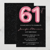 ブラックピンクバルーングラムグリッター61歳 招待状 (正面/裏面)