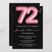 ブラックピンクバルーングラムグリッター72歳 招待状 (正面/裏面)