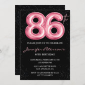 ブラックピンクバルーングラムグリッター86歳 招待状 (正面/裏面)