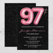 ブラックピンクバルーングラムグリッター97歳 招待状 (正面/裏面)