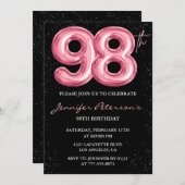 ブラックピンクバルーングラムグリッター98歳 招待状 (正面/裏面)