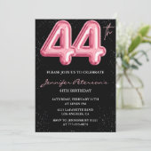 ブラックピンクバルーン グラムグリッター 44歳の誕生日 招待状 (スタンド正面)