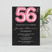 ブラックピンクバルーン グラムグリッター 56歳の誕生日 招待状 (スタンド正面)