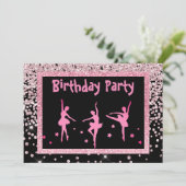 ブラックピンクバレリナスパークルチルドレン誕生日 招待状 (スタンド正面)