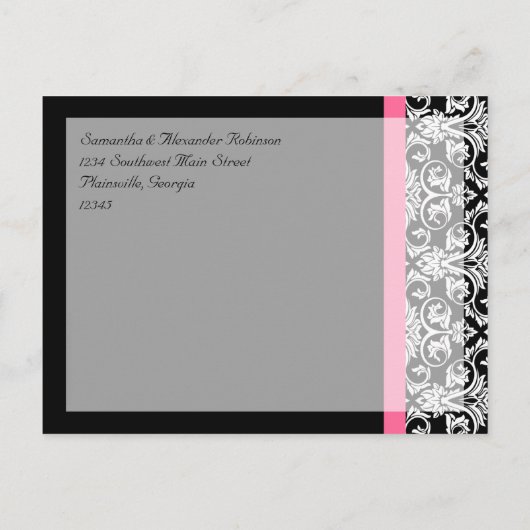 ブラックピンクパッションダマスク日付カードを保存 案内ポストカード (裏面)