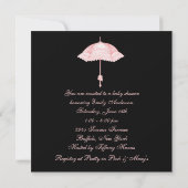 ブラックピンクパラソル傘ベビーガールシャワー 招待状 (裏面)