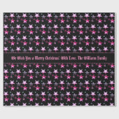 ブラックピンクパープルクリスマススターズのパターン追加文字 ラッピングペーパー (フラット)