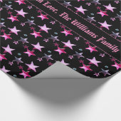 ブラックピンクパープルクリスマススターズのパターン追加文字 ラッピングペーパー (角)