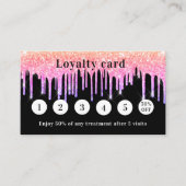 ブラックピンクパープルグリッターはqrコードを乾燥 ロイヤリティカード (正面)