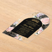 ブラックピンクパープルフローラ金ゴールドキンセアニェラスイーツ16 アクリル招待状 (レイダウン)