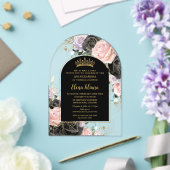 ブラックピンクパープルフローラ金ゴールドキンセアニェラスイーツ16 アクリル招待状 (インサイチュ (ウェディング))