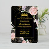 ブラックピンクパープルフローラ金ゴールドキンセアニェラスイーツ16 箔招待状 (立ち正面)