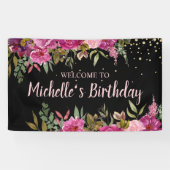 ブラックピンクパープルフローラ金ゴールドグリッター誕生日 横断幕 (横)