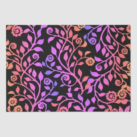 ブラックピンクパープル渦巻形のフローラルパターンクラス 薄葉紙 (正面)