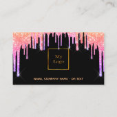 ブラックピンクパープルQRコードグリッター乾燥 名刺 (正面)