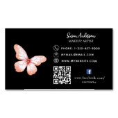 ブラックピンクピーチバタフライQRコードFacebook マグネット名刺 (正面)