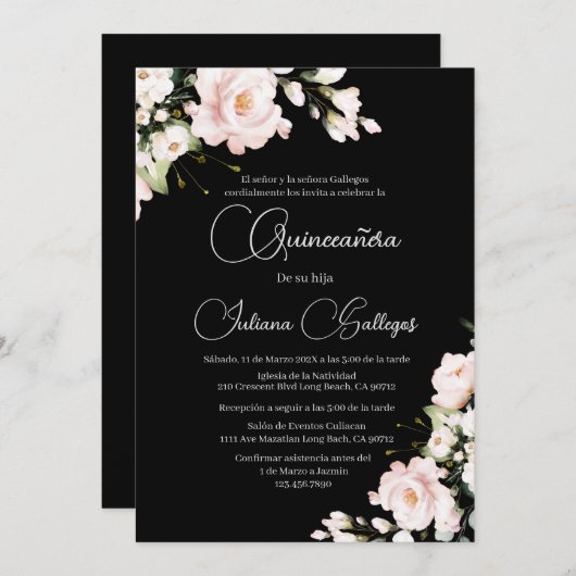 ブラックピンクフローラキンセアニェラ招待 招待状 (正面/裏面)