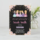 ブラックピンクフローラグリッタープリンセス招待状 招待状 (スタンド正面)