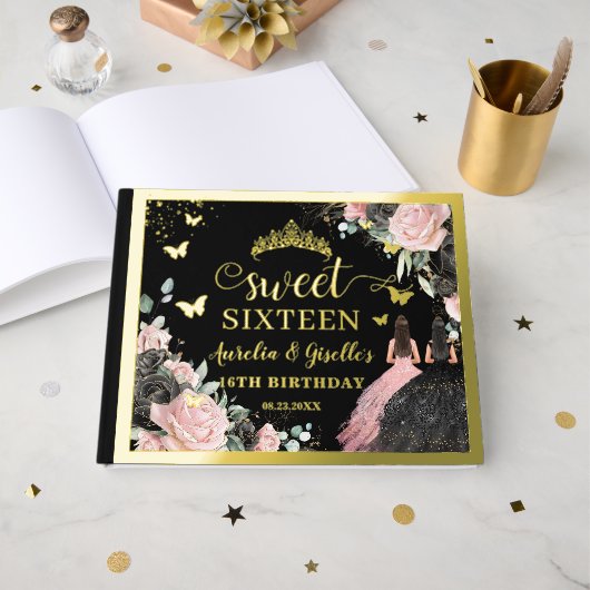 ブラックピンクフローラツインズSweet sixteen16誕生日 ゲストブック (正面見開き)